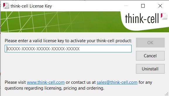 Диалоговое окно лицензионного ключа think-cell.