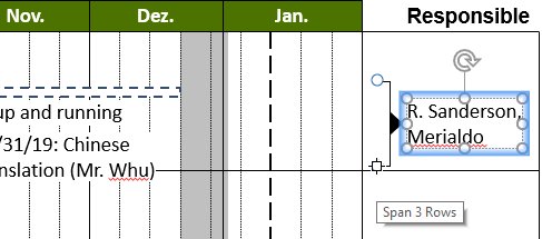 Multi-row labels in think-cell Gantt chart.