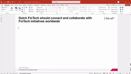 Inserting a text box from think-cell Library into a PowerPoint slide with automatic formatting applied