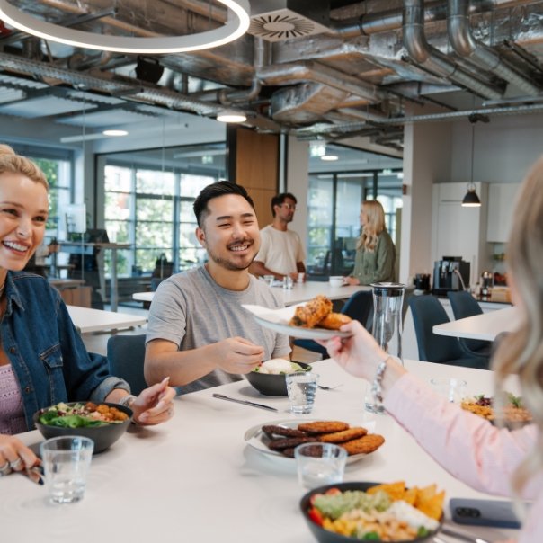 Three employees having lunch together.