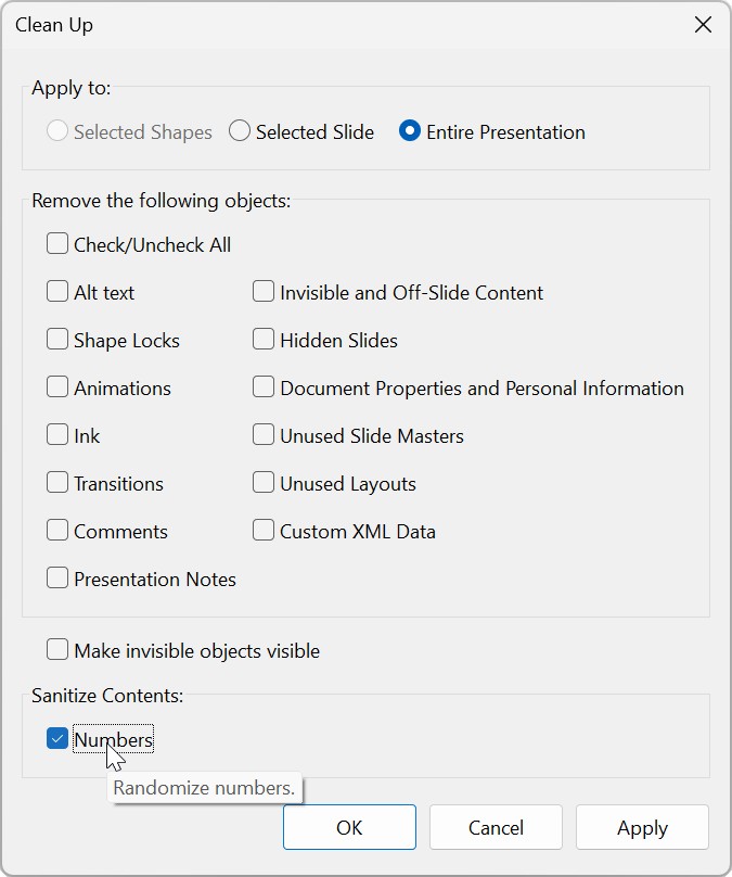 Clean Up dialog