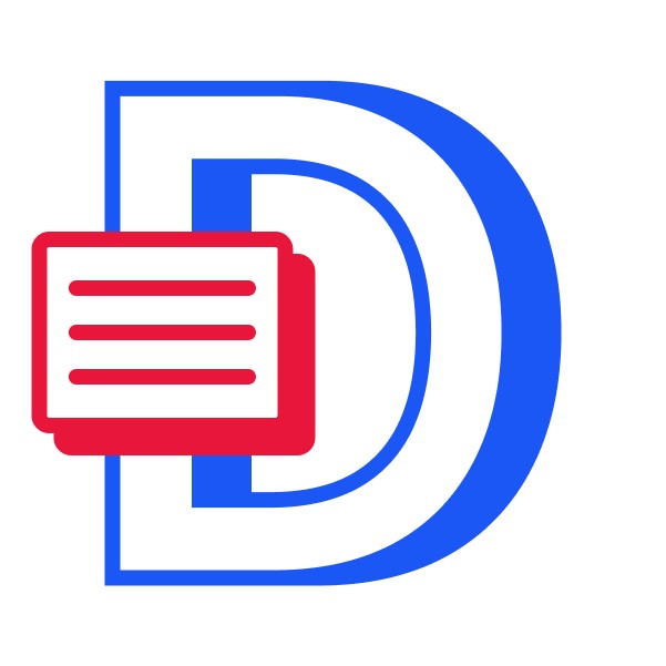 Large letter D and iconography suggesting Document properties as part of thinkcell's PowerPoint cheat sheet.