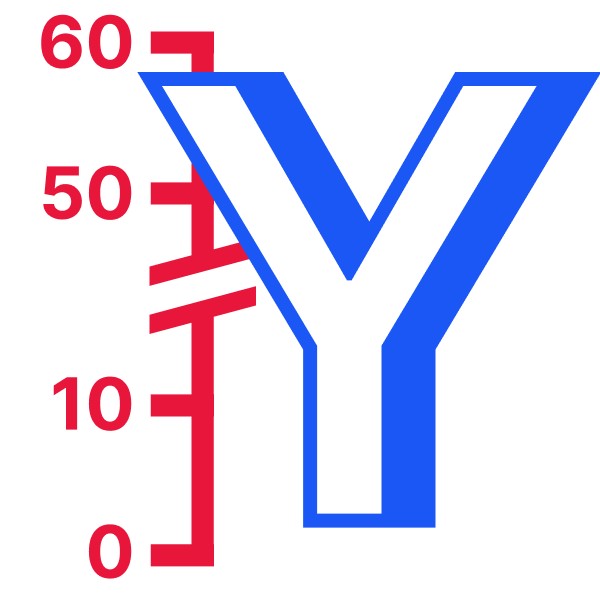 Large letter Y and iconography suggesting Y-axis breaks as part of think-cell's PowerPoint cheat sheet.