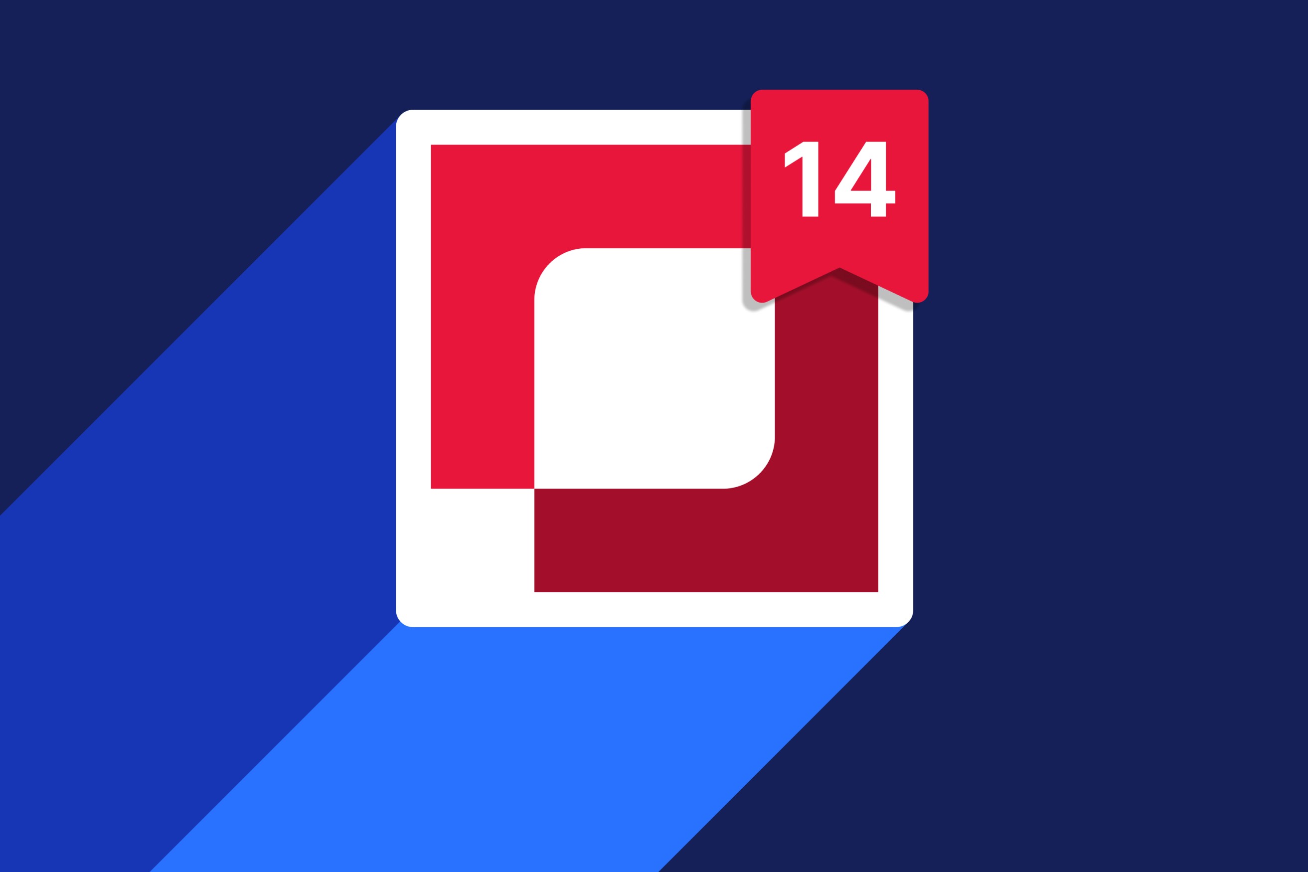 "Stylized chart icon with red accent bar and version 14 badge on blue gradient background"