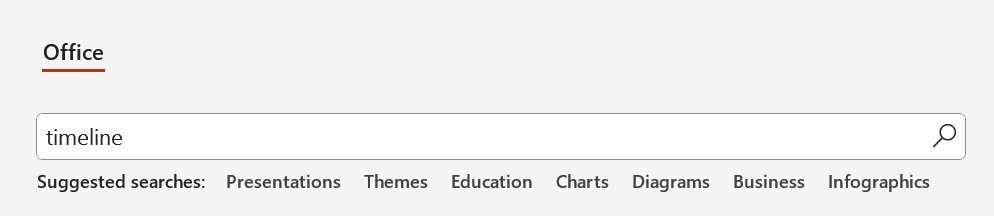 PowerPoint UI showing design template search bar.