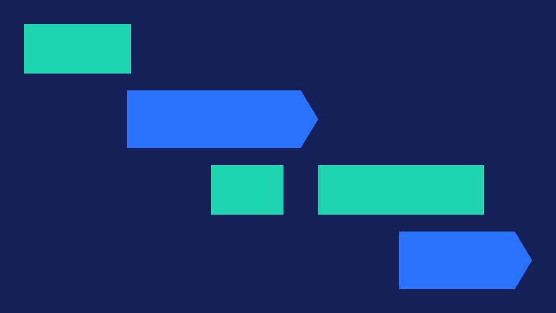 Preview of a simple PowerPoint milestone timeline. The caption reads: ‘Mastering timeline charts in PowerPoint.’