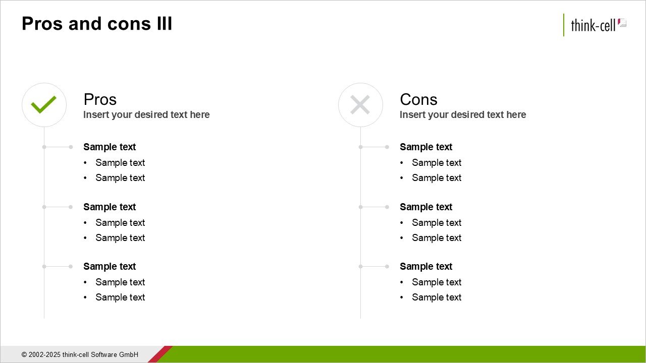 Example PowerPoint slide showing a side-by-side comparison of pros and cons.