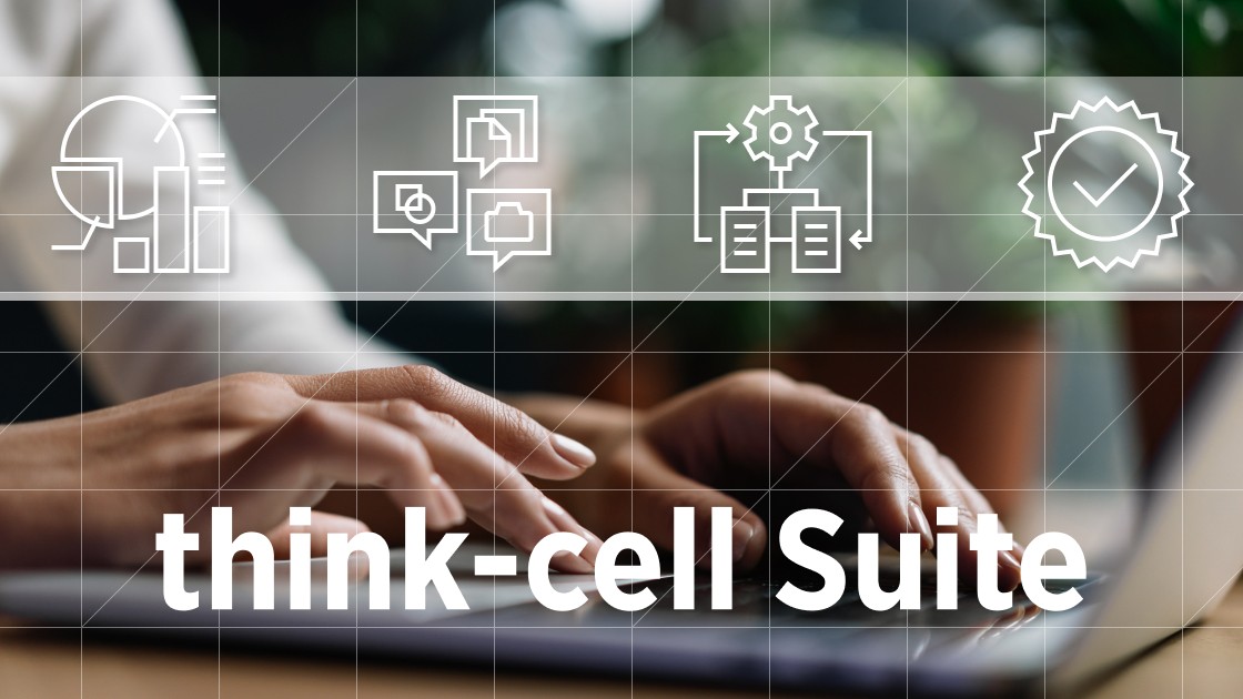 think-cell Suite banner showing icons representing four key use cases.