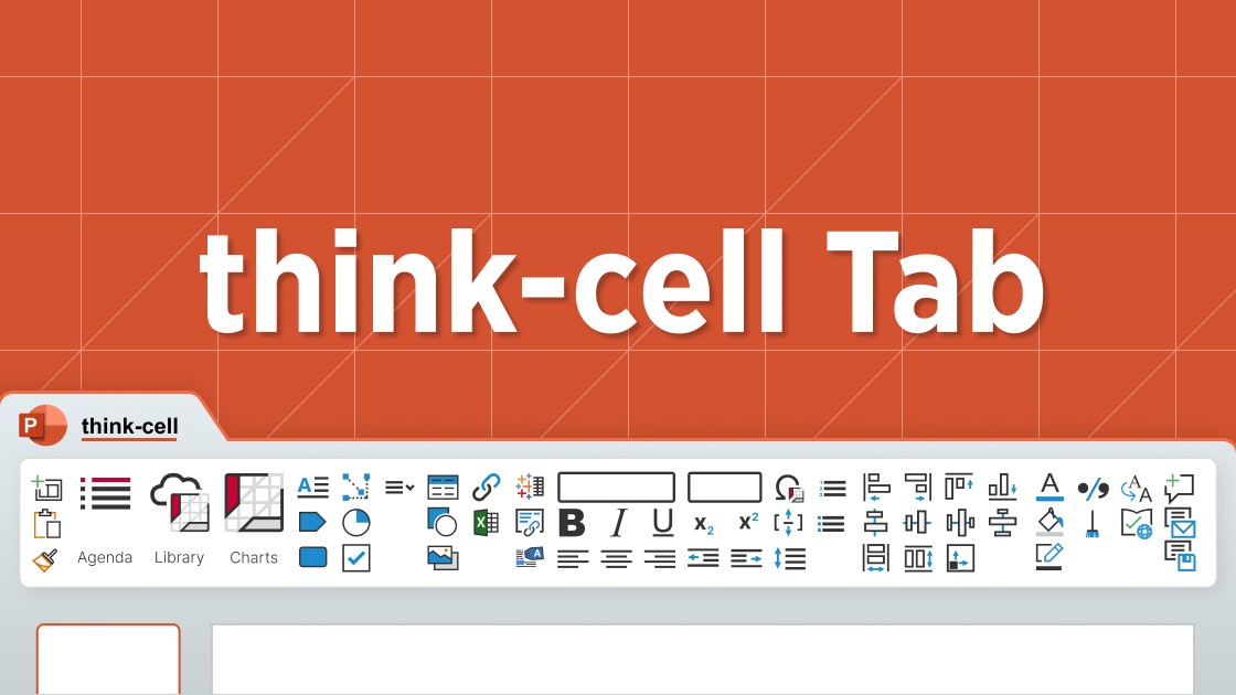 Blog banner showing the think-cell tab of the PowerPoint ribbon, offering a vast range of useful tools for creating presentations.