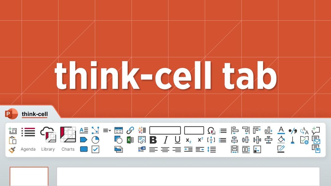 Blog banner showing the think-cell tab of the PowerPoint ribbon, offering a vast range of useful tools for creating presentations.