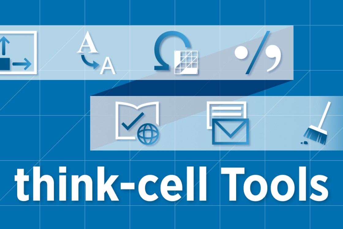 Blog banner showing seven icons, one for each of the seven think-cell Tools.