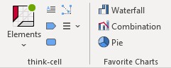grupo think-cell à esquerda, gráficos customizados e favoritos de grupo à direita, contendo gráficos em cascata, combinação e pizza”%}
	<p>
 Então:
		<ol>
			<li> Vá para <span class=
