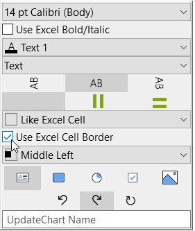 Menu de elementos do think-cell, com Tabela com formatação em destaque
