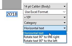 Set label rotation in the floating toolbar.