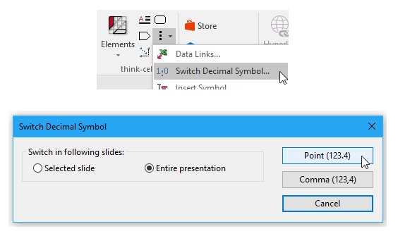Changer le symbole décimal sur les diapositives PowerPoint.