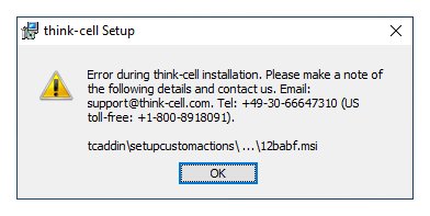 Erro ao instalar versão do think-cell nova.
