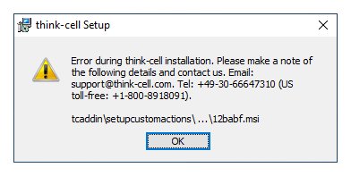 error when installing new think-cell version.