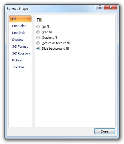 显示背景填充的 PowerPoint UI