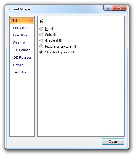 L'interfaccia utente di PowerPoint dove è visualizzato il riempimento sfondo.