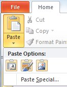 Office 2010 et versions ultérieures : Menu d'option de collage.