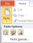 Office 2010 e posteriores: Menu da opção de colagem.