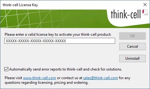 Cuadro de diálogo de clave de licencia de think-cell