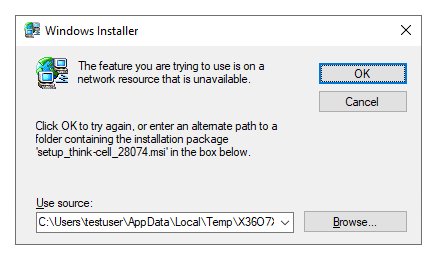 error when uninstalling existing think-cell version.