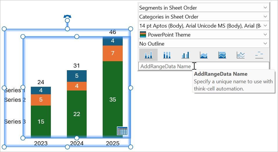 AddRangeData Name in the chart's mini toolbar