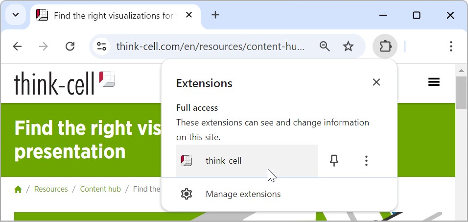 The think-cell web browser extension that converts web images into think-cell elements