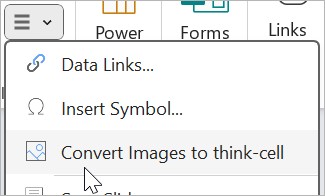 The menu item for converting PowerPoint images into think-cell images