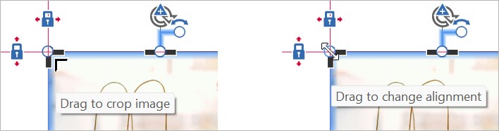A square black cursor for cropping and a double-ended white cursor for sizing