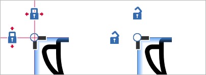 An icon with closed locks and red gridlines and an icon with open locks and no gridlines