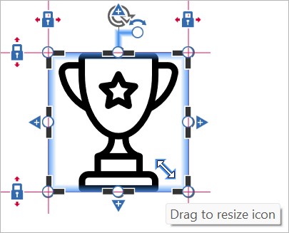 An icon with a blue sizing arrow