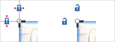 An image with closed locks and red gridlines, and an image with open locks and no gridlines