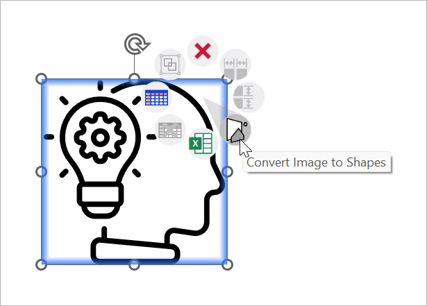 An icon with the context menu. On the menu, the mouse hovers over the option "Convert Image to Shapes"