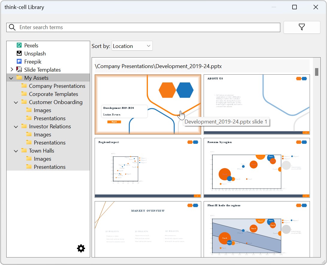 The library with a folder of slide assets from the user's computer or their company's network