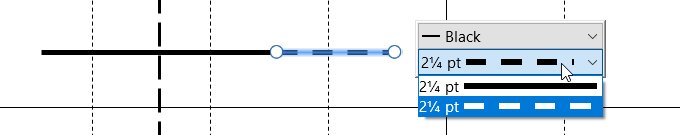Line bars in Gantt chart with line style selection open in floating toolbar.