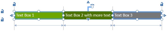multiple think-cell text boxes with different widths.