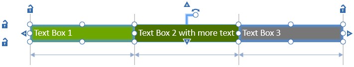 multiple think-cell text boxes with different widths