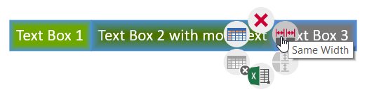 multiple think-cell text boxes with different widths.