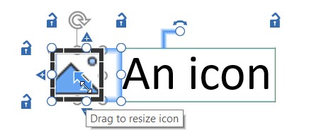 Table cell containing image formatted as icon, mouse hovering over resize handle