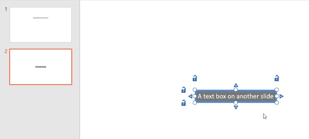 A text box on one slide, with another on another slide.