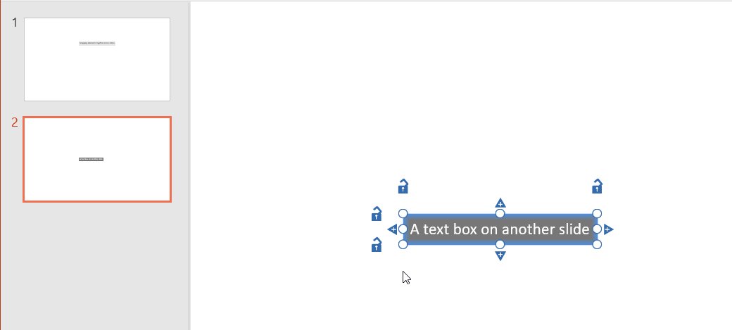 A text box on one slide whose left edge is aligned with a text box on another slide.