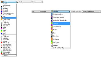 Liste modifiée de couleurs et de jeux de couleurs suite au chargement d'un exemple de style complexe.