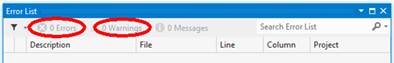 Empty error list window in Visual Studio Express for Web.