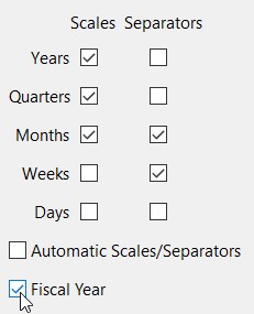 Scales menu of Gantt chart with Fiscal Year enabled