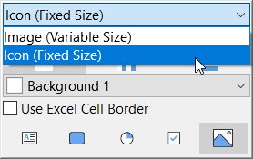 Barra flutuante da célula na tabela, contendo imagem, menu suspenso tamanho variável/fixo aberto.