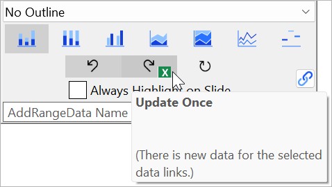 Mini toolbar of linked think-cell chart with update pending