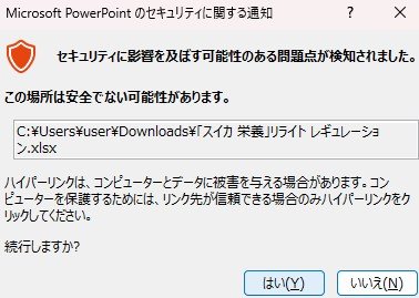 PowerPointにリンクされた動画ファイルや、Excelにリンクされたグラフなどの外部ファイルが移動または削除された場合に発生する現象.
