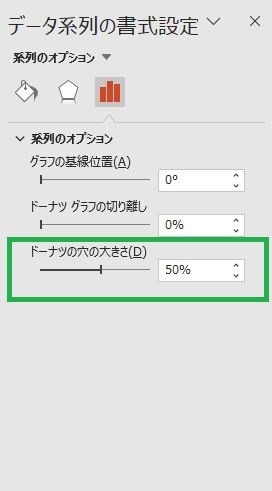設定欄で「ドーナツの穴の大きさ」のパーセンテージを調節する様子